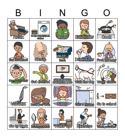 ESL - Daily Routines - from ESL Library Bingo Card