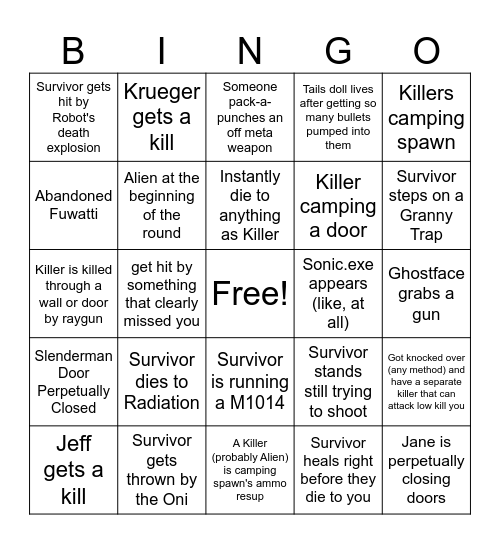 SAKTK Killer Mode Bingo Card