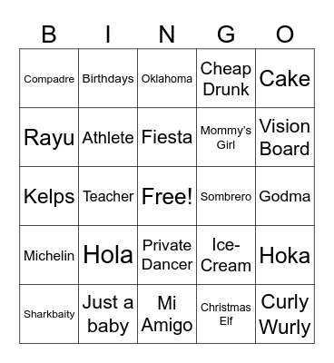Kelly's Lotteria Bingo Card