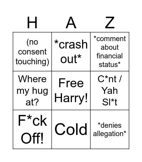 Harry Bingo Card