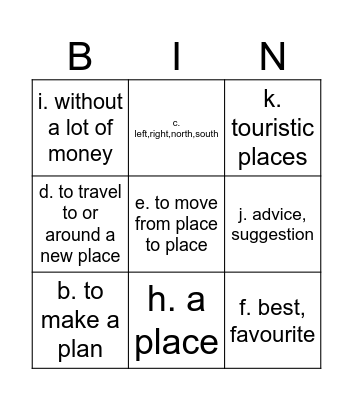 Vocabulary Bingo (Definitions) Bingo Card