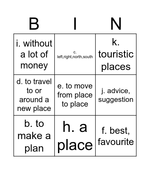 Vocabulary Bingo (Definitions) Bingo Card