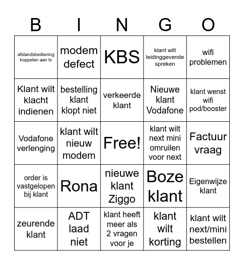 VodafoneZiggo bingo Card