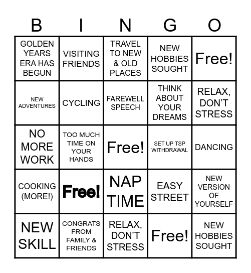 RETIREMENT Bingo Card