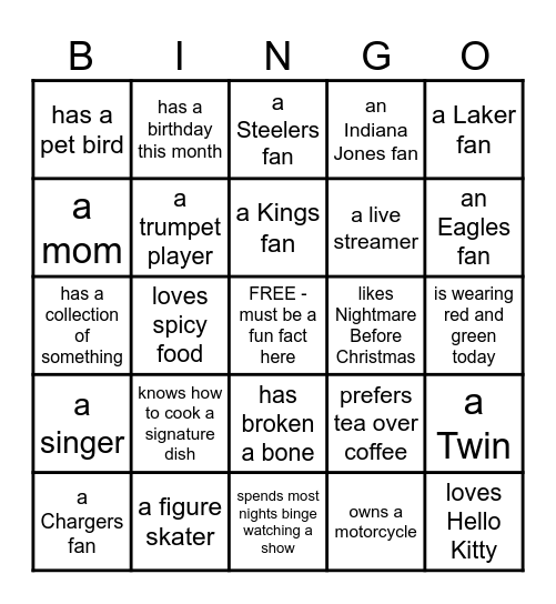 Someone who is Bingo Card