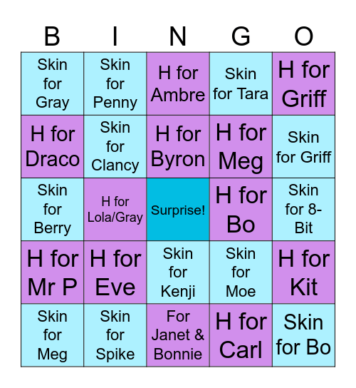 New Skins and Hypercharges Bingo Card