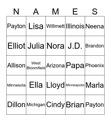 We are Family Bingo Card