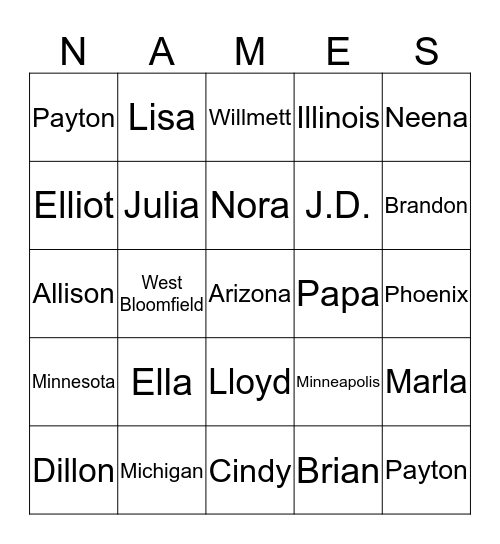 We are Family Bingo Card