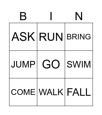 VERBS Bingo Card