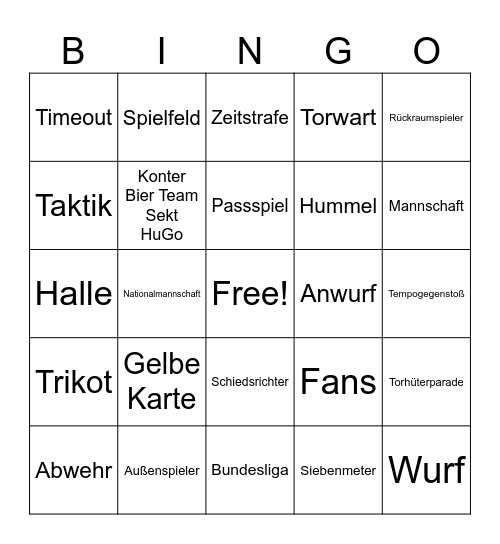 Handball Bingo Card