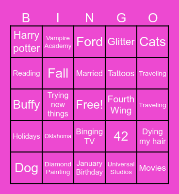 Pen Pal Bingo Card