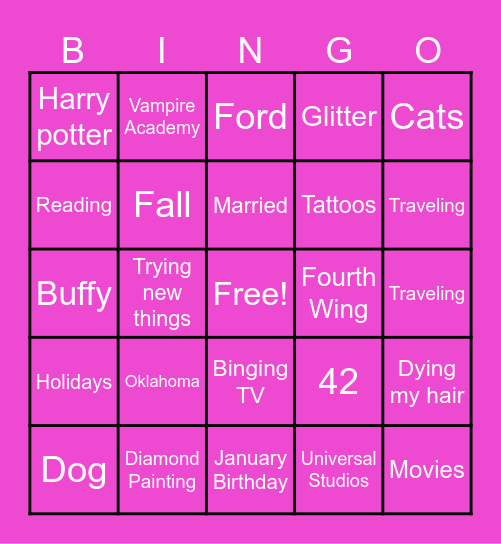 Pen Pal Bingo Card