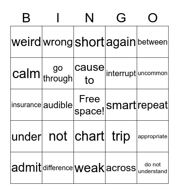 Context Clues/ Vocab/Prefixes Bingo Card