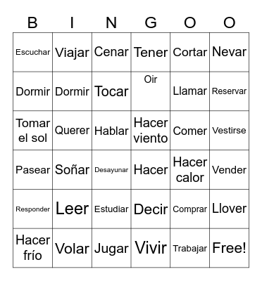 Basic Spanish Verbs 1 Bingo Card
