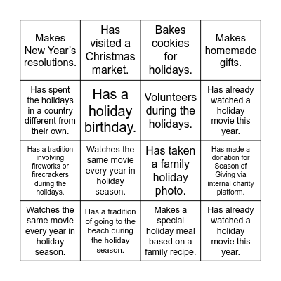 Holiday C&B Bingo Card