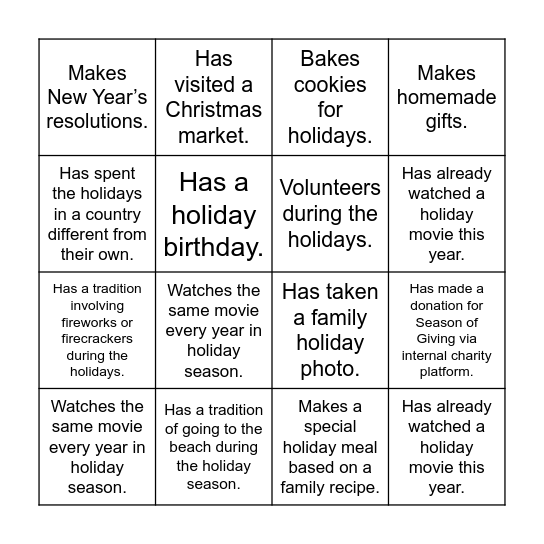 Holiday C&B Bingo Card