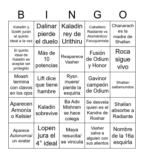 Viento y Verdad Bingo Card