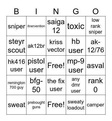 pf bingo Card