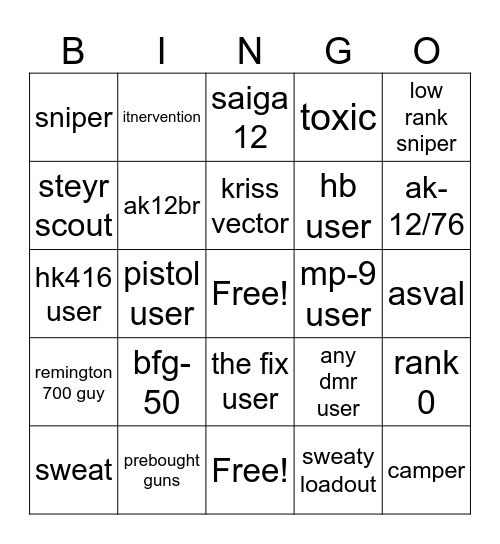 pf bingo Card