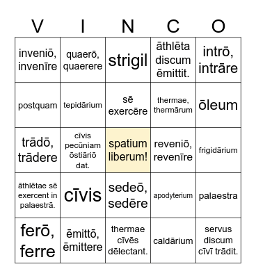 THERMAE! Bingo Card