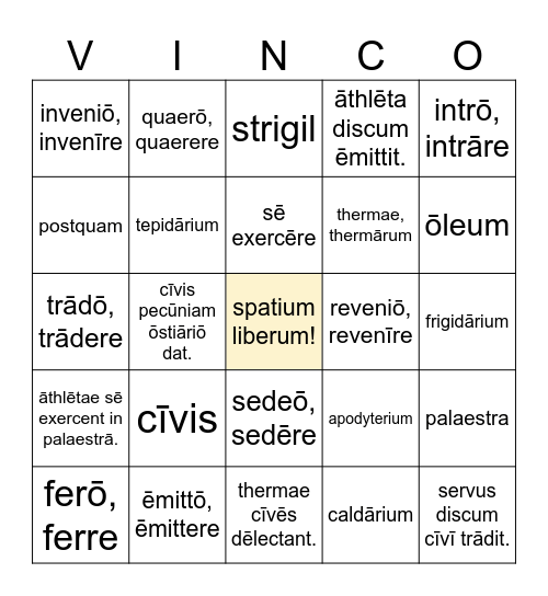 THERMAE! Bingo Card