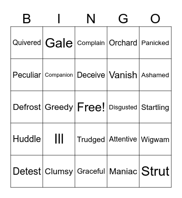 Vocabulary BINGO Card