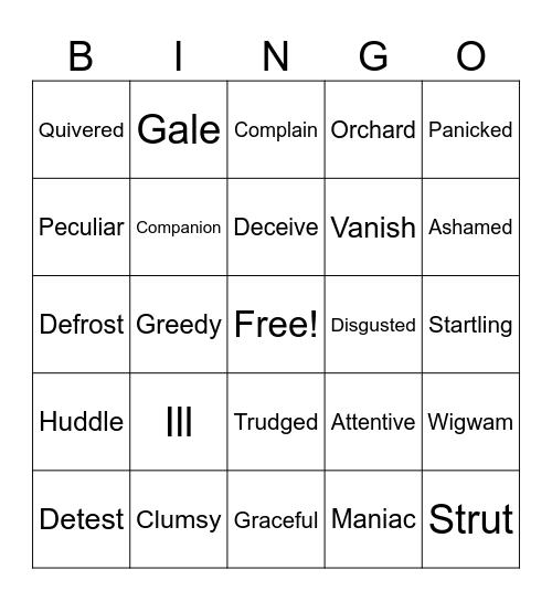 Vocabulary BINGO Card