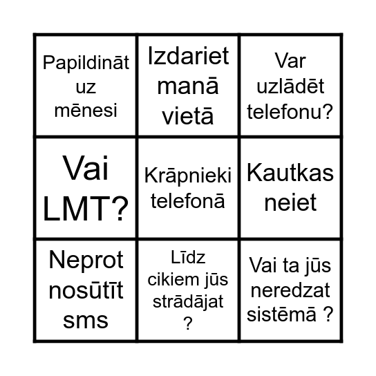 ORIGO BINGO Card
