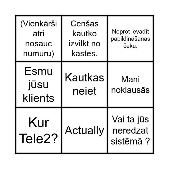 ORIGO BINGO Card