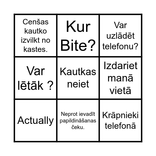 ORIGO BINGO Card