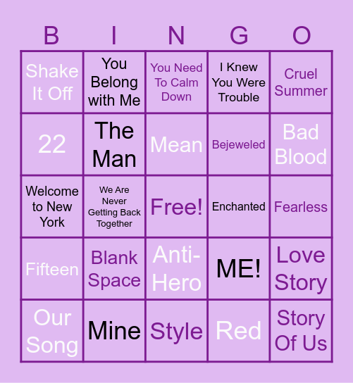 SWIFTIE BINGO Card