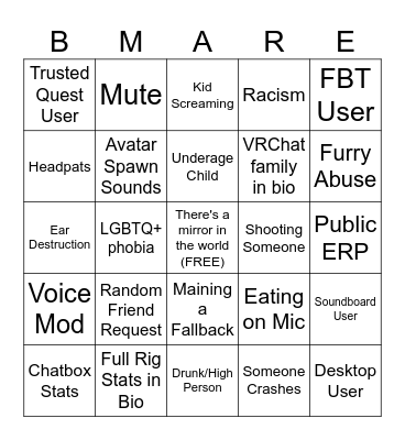 Public Instance Bingo Card
