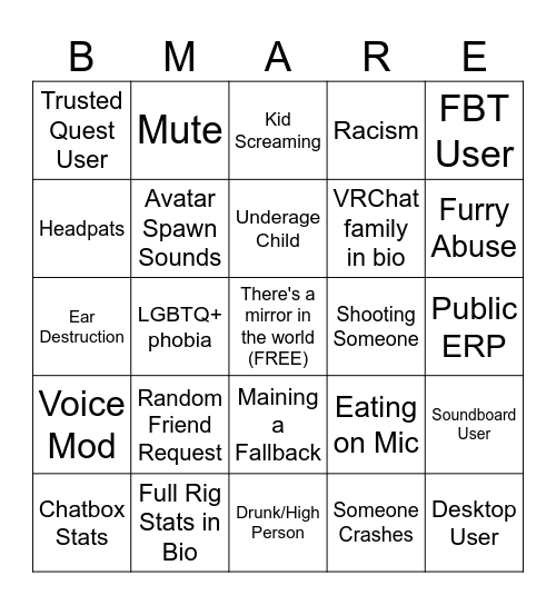 Public Instance Bingo Card