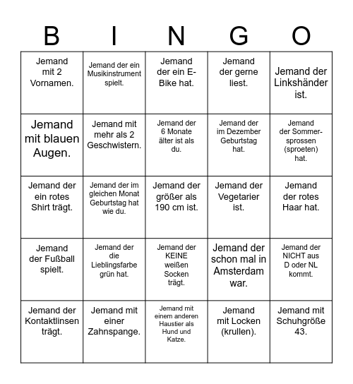 Mensenbingo Card