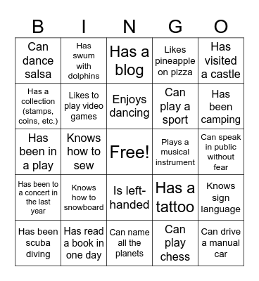 Human Bingo Card