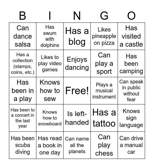 Human Bingo Card