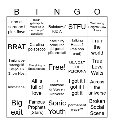 spotify bingo Card