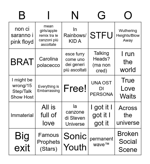 spotify bingo Card