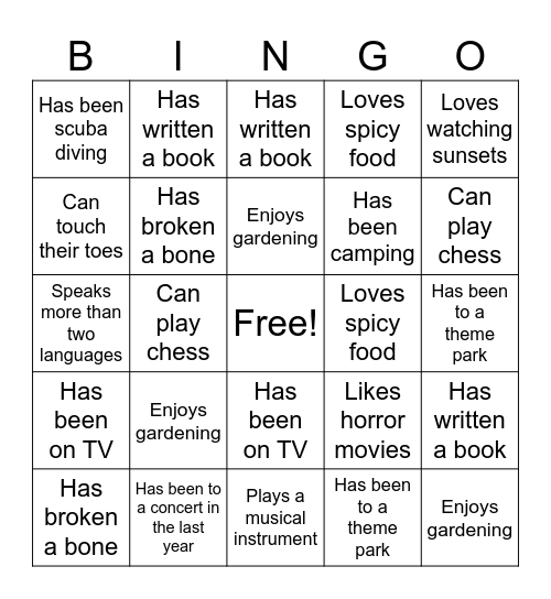 Human Bingo Card