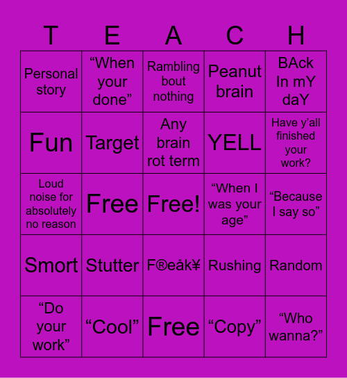 Teacher bingo blackout redo Bingo Card