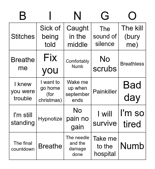 Anestesibingo Card