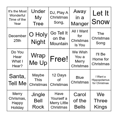 Christmas Song Bingo Card