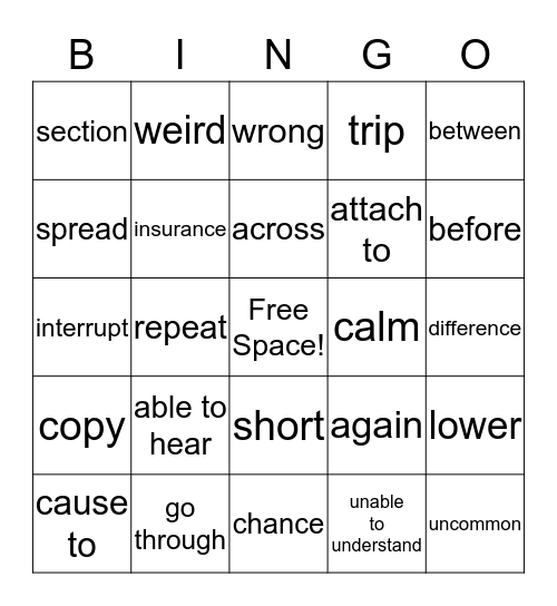 Context Clues/Vocab/Prefixes Bingo Card