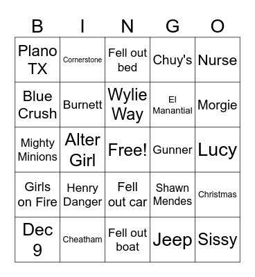 Morgan's Birthday Board Bingo Card