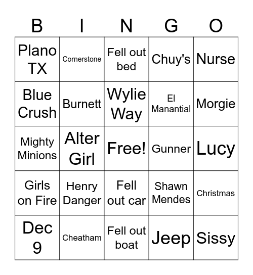 Morgan's Birthday Board Bingo Card