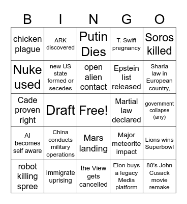 Cades 2025 Bingo Card
