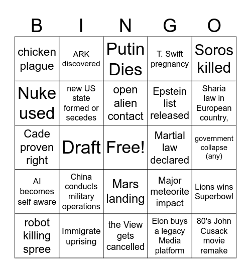 Cades 2025 Bingo Card