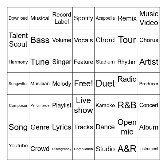 Music Quiz Bingo Card