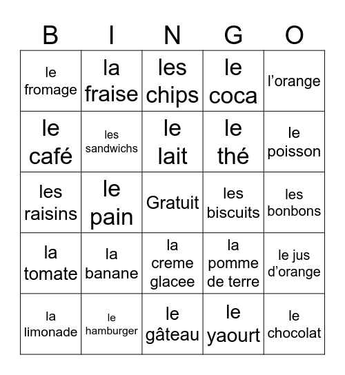 La nourriture Bingo Card