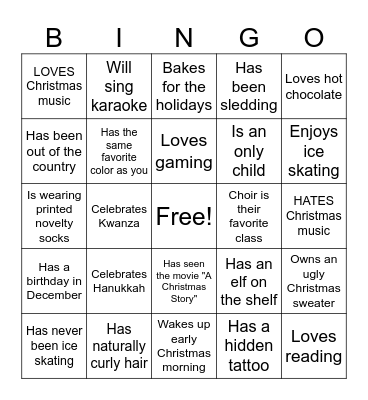 Jingle Mingle Bingo Card